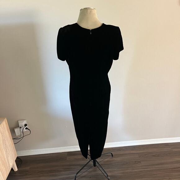 Vtg Y2K 2000s Black Velvet Sweetheart Neckline Dress 14 Whimsygoth Fairy Grunge - Picture 5 of 8